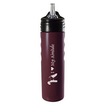 24 oz Stainless Steel Sports Water Bottle  - I Love My Airedale