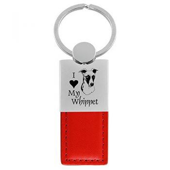 Modern Leather and Metal Keychain  - I Love My Whippet