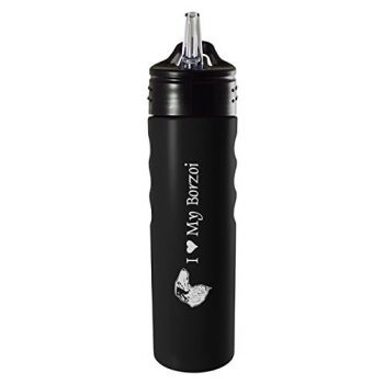 24 oz Stainless Steel Sports Water Bottle  - I Love My Borzoi