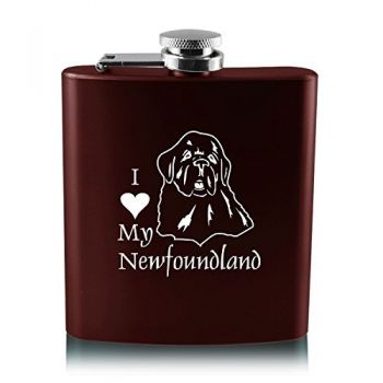 6 oz Stainless Steel Hip Flask  - I Love My Newfoundland Dog