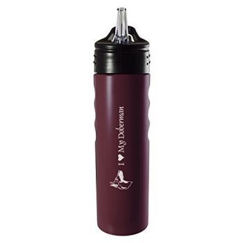 24 oz Stainless Steel Sports Water Bottle  - I Love My Doberman Pinscher