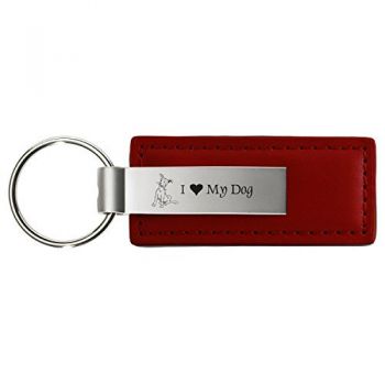 Stitched Leather and Metal Keychain  - I Love My Dog