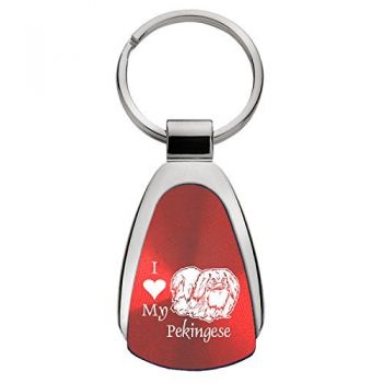 Teardrop Shaped Keychain Fob  - I Love My Pekingese
