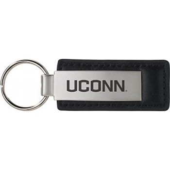 Stitched Leather and Metal Keychain - UConn Huskies