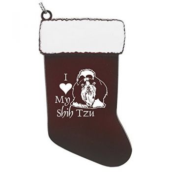 Pewter Stocking Christmas Ornament  - I Love My Shih Tzu
