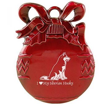 Pewter Christmas Bulb Ornament  - I Love My Siberian Huskie