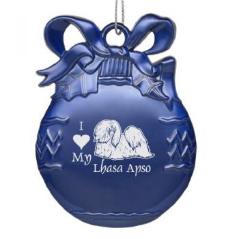 Pewter Christmas Bulb Ornament  - I Love My Lhasa Apso