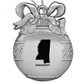 Pewter Christmas Bulb Ornament - Mississippi State Outline - Mississippi State Outline