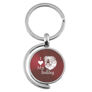 Spinner Round Keychain  - I Love My Bull Dog