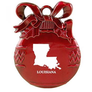 Pewter Christmas Bulb Ornament - Louisiana State Outline - Louisiana State Outline