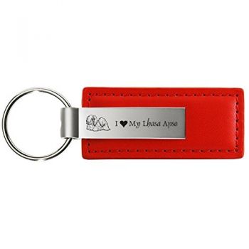 Stitched Leather and Metal Keychain  - I Love My Lhasa Apso