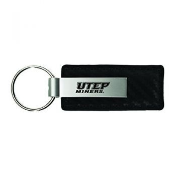 Carbon Fiber Styled Leather and Metal Keychain - UTEP Miners