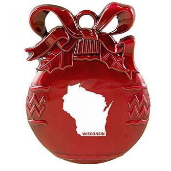 Pewter Christmas Bulb Ornament - Wisconsin State Outline - Wisconsin State Outline