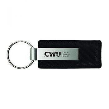 Carbon Fiber Styled Leather and Metal Keychain - Central Washington Wildcats