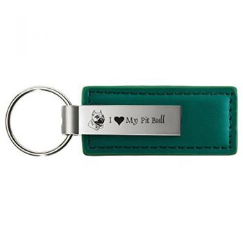 Stitched Leather and Metal Keychain  - I Love My Pit Bull