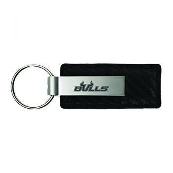 Carbon Fiber Styled Leather and Metal Keychain - South Florida Bulls