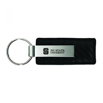 Carbon Fiber Styled Leather and Metal Keychain - North Carolina State Wolfpack
