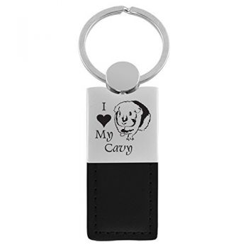 Modern Leather and Metal Keychain  - I Love My Cavy