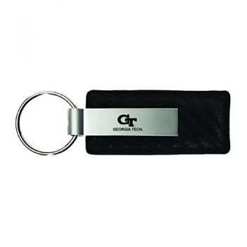 Carbon Fiber Styled Leather and Metal Keychain - Georgia Tech Yellowjackets