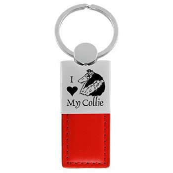 Modern Leather and Metal Keychain  - I Love My Collie