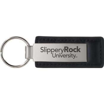 Stitched Leather and Metal Keychain - Slippery Rock