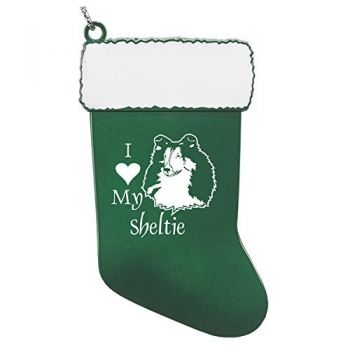 Pewter Stocking Christmas Ornament  - I Love My Sheltie