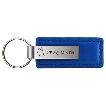 Stitched Leather and Metal Keychain  - I Love My Miniature Pinscher