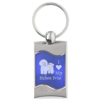 Keychain Fob with Wave Shaped Inlay  - I Love My Bichon Frise