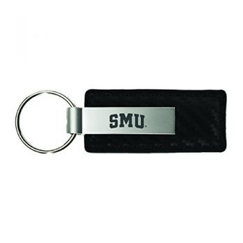 Carbon Fiber Styled Leather and Metal Keychain - SMU Mustangs