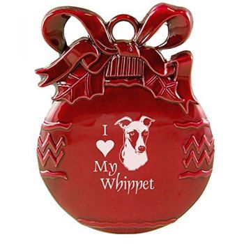 Pewter Christmas Bulb Ornament  - I Love My Whippet
