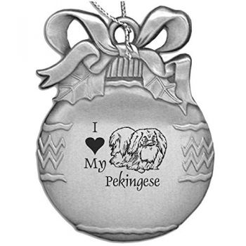 Pewter Christmas Bulb Ornament  - I Love My Pekingese