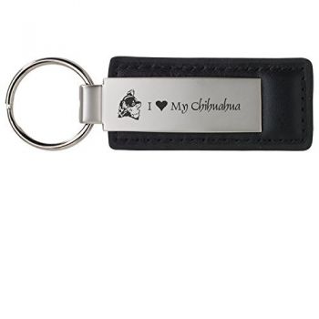Stitched Leather and Metal Keychain  - I Love My Chihuahua