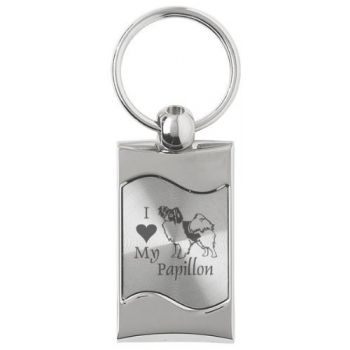 Keychain Fob with Wave Shaped Inlay  - I Love My Papillon