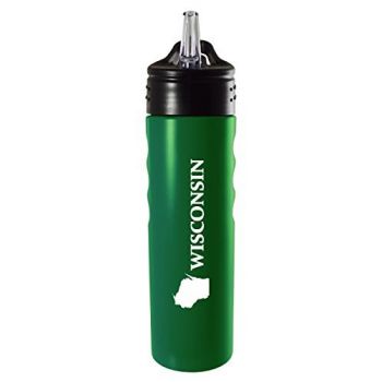 24 oz Stainless Steel Sports Water Bottle - Wisconsin State Outline - Wisconsin State Outline