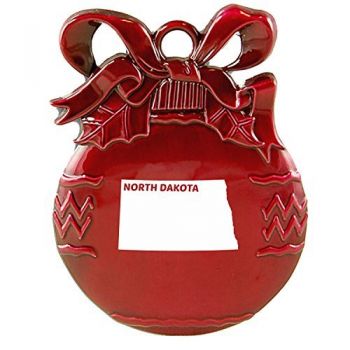 Pewter Christmas Bulb Ornament - North Dakota State Outline - North Dakota State Outline