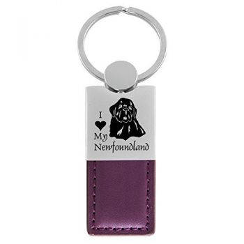 Modern Leather and Metal Keychain  - I Love My Newfoundland Dog