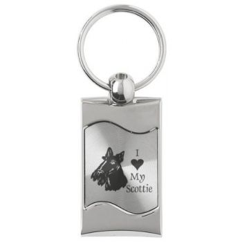 Keychain Fob with Wave Shaped Inlay  - I Love My Scottish Terrier