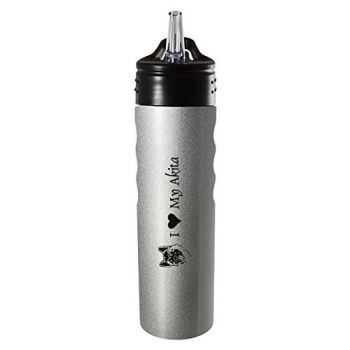 24 oz Stainless Steel Sports Water Bottle  - I Love My Akita