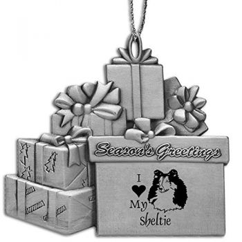 Pewter Gift Display Christmas Tree Ornament  - I Love My Sheltie