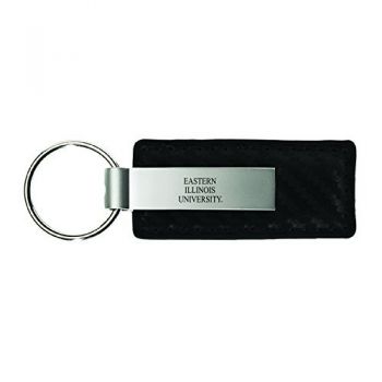 Carbon Fiber Styled Leather and Metal Keychain - Eastern Illinois Panthers