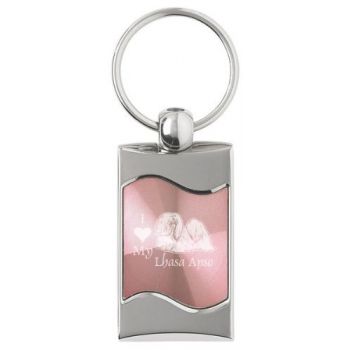 Keychain Fob with Wave Shaped Inlay  - I Love My Lhasa Apso