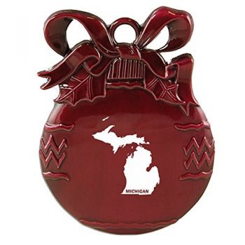 Pewter Christmas Bulb Ornament - Michigan State Outline - Michigan State Outline