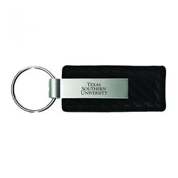 Carbon Fiber Styled Leather and Metal Keychain - Texas Southern Tigers