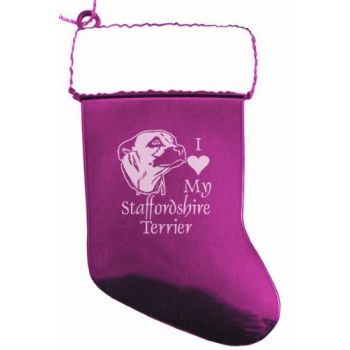Pewter Stocking Christmas Ornament  - I Love My Staffordshire Terrier