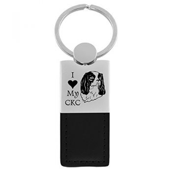 Modern Leather and Metal Keychain  - I Love My Cavalier King Charles