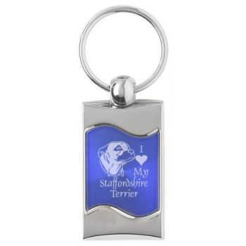 Keychain Fob with Wave Shaped Inlay  - I Love My Staffordshire Terrier