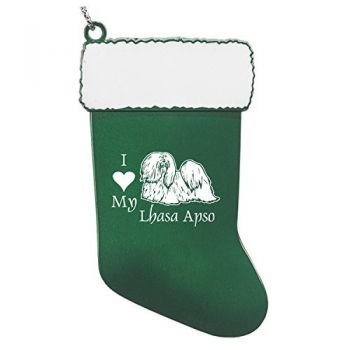 Pewter Stocking Christmas Ornament  - I Love My Lhasa Apso