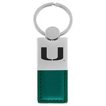 Modern Leather and Metal Keychain - Miami Hurricanes