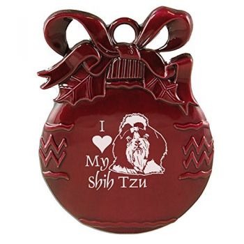 Pewter Christmas Bulb Ornament  - I Love My Shih Tzu