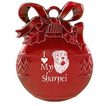 Pewter Christmas Bulb Ornament  - I Love My Sharpei